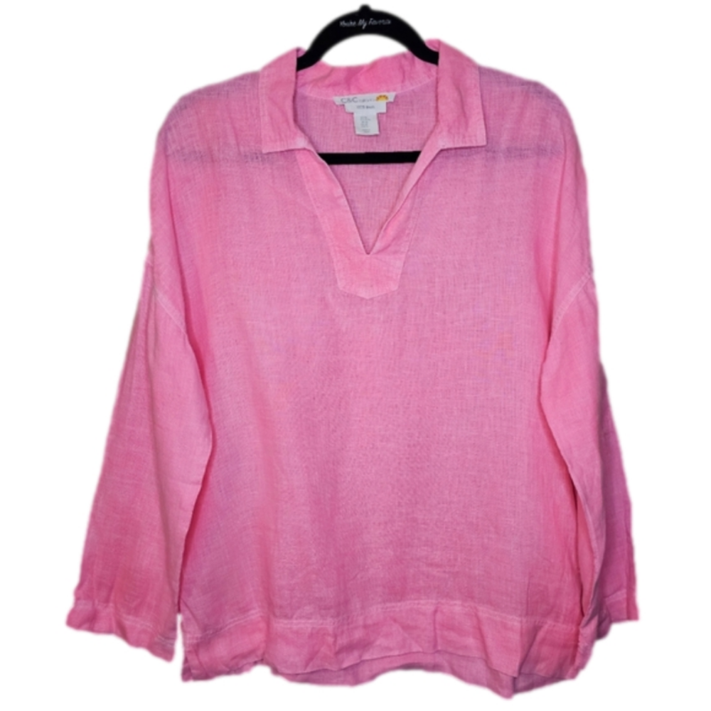 C&C California 100% Linen Pink popover top Size Medium